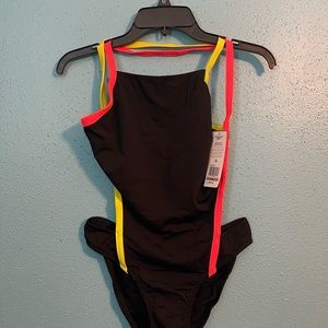 SPEEDO Vee 2 Color Block Swimsuit - NEW with Tags One piece Size12 Color blk/org